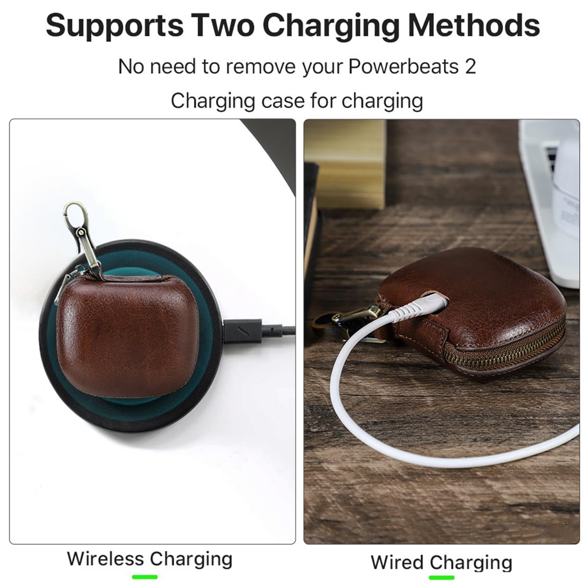 Etui z prawdziwej skóry do Powerbeats Pro2 z brelokiem, trwałe, odporne na wstrząsy, pełne etui ochronne, kompatybilne ze słuchawkami Bluetooth Powerbeats Pro2 2025, obsługa bezprzewodowego ładowania