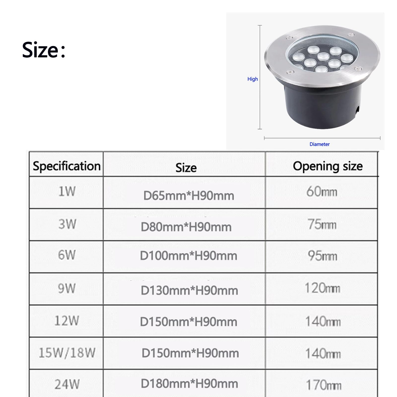 Generisch Lampa ogrodowa LED, reflektor do zabudowy na zewnątrz, wodoszczelność IP66, 24 V, okrągłe lampy do zabudowy w podłodze, niebieskie 15 W i żółte 18 W, idealna do oświetlania ścieżek i tarasów