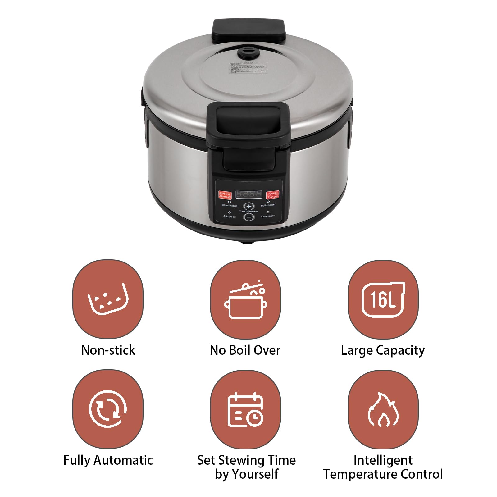Comercial Tapioca Boba Maker, 16 Liter automatischer Antihaft-Perlentopf mit Touchscreen-Bedienung, Boba Bubble-Teetopf für Boba Sago Perla Tee und Milchtee