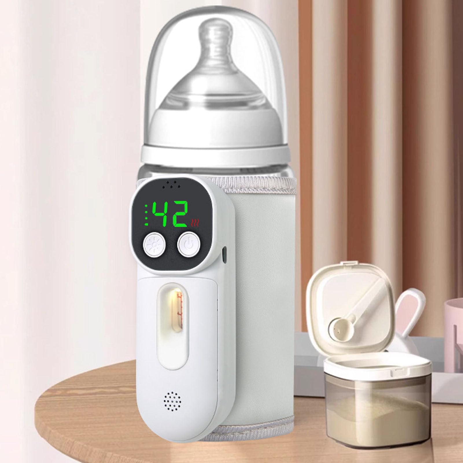 Scaldabiberon Portatile, Riscaldamento Rapido in 1 Minuto con Controllo della Temperatura a 7 Livelli e Luce Notturna, per Materno e Alimenti per Bambini, Isolamento di Lunga
