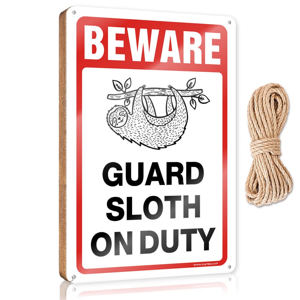 FZFN Wooden Hanging Wall Sign Beware! Guard Sloth On Duty Wooden Sign Wood Decor Sign Wood Decor Sign(20X30CM)