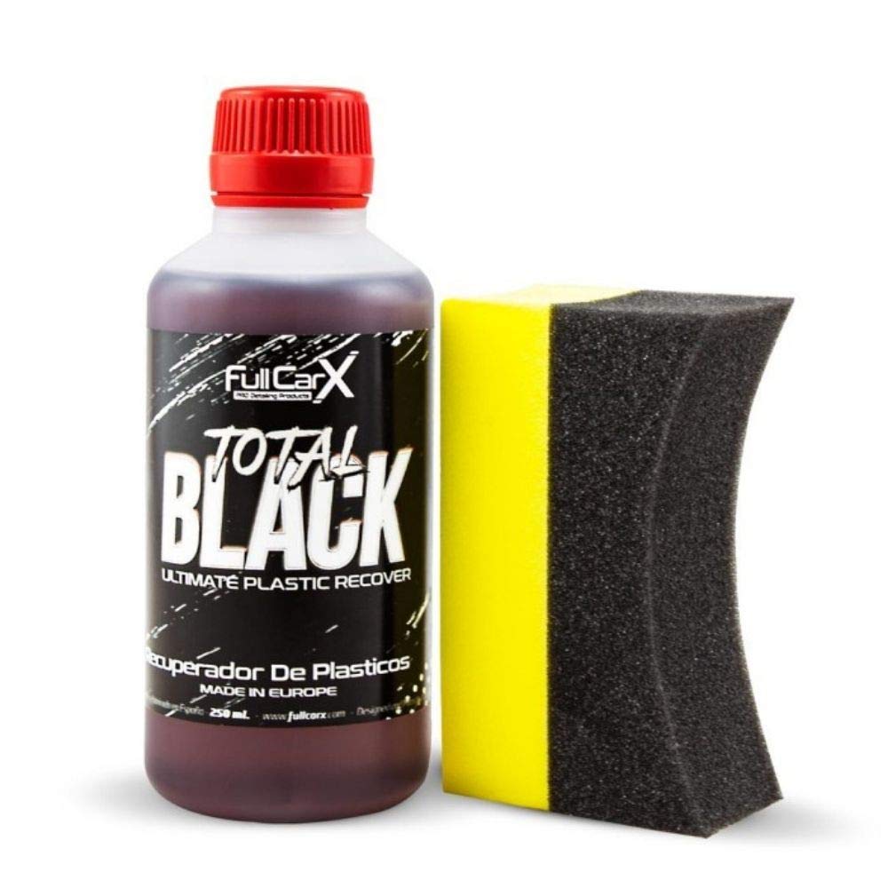 AutoFullCar Redresseur lustrant et hydratant pour pneus, caoutchoucs et plastiques de voiture Total Black FullCarX 250 ml avec applicateur éponge - brillance intense et noir profond