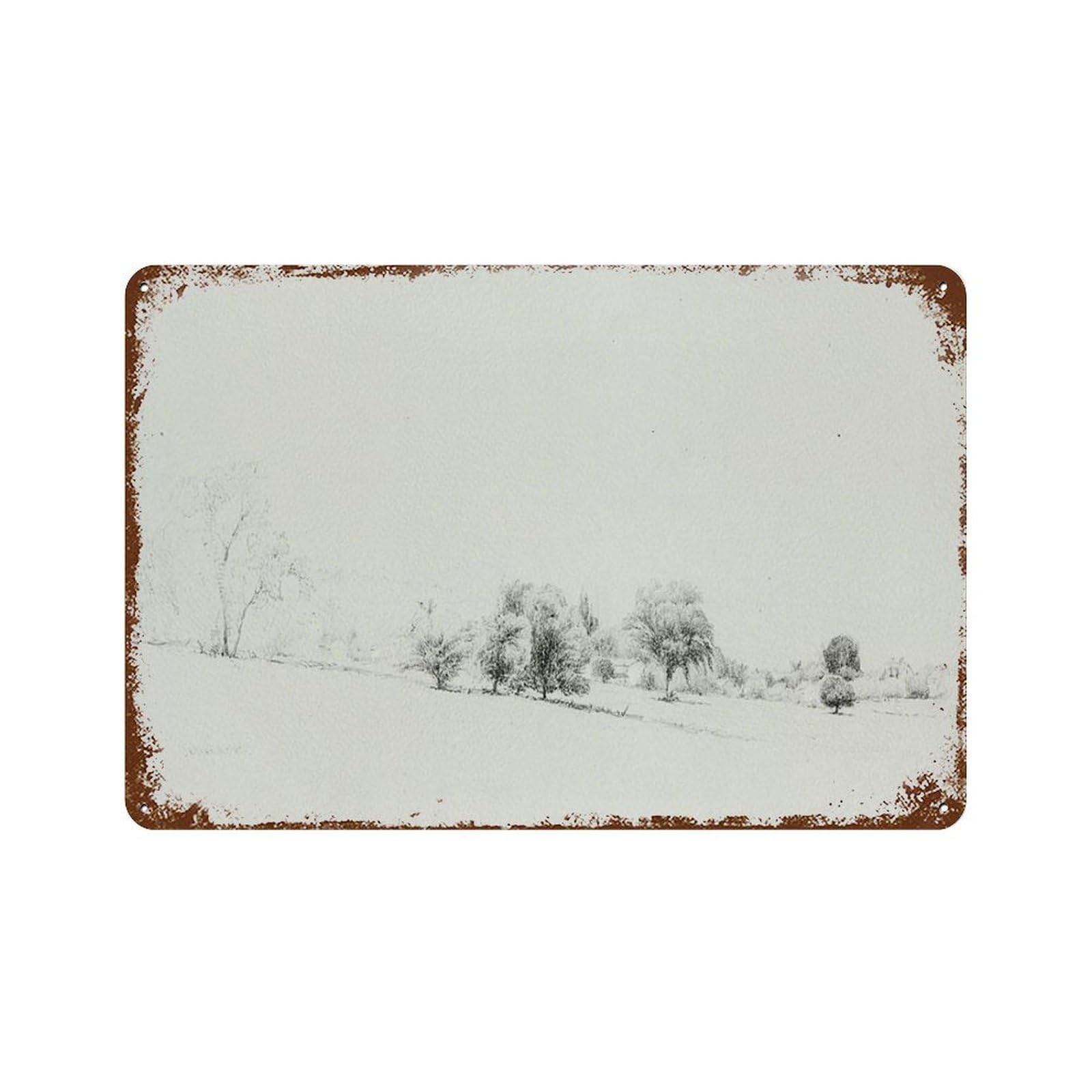 xiaoxiaoshen Vintage Landscape Sketch Cottagecore Drawing Farmhouse Wall Decor Art Metal Tin Poster Modern Home Decor Art Home Bar Shop Decorations Vintage Sign 20x30cm