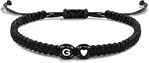 Btysun Initial Bracelets for Women Teen Gifts Trendy Stuff Best Friend Birthday Gifts Graduation Adjustable Letter A-Z Braided Bracelets Heart Link Sister Daughter Mother's Day Mom Female Christmas Jewelry