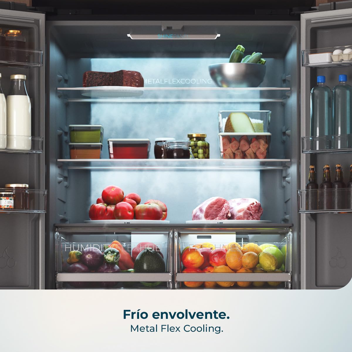 Cecotec Frigorífico Americano 4 Puertas Bolero CoolMarket 4D 503 Black Glass D. 503 L, Altura 177,5 cm, Ancho 85 cm, Total NoFrost, Motor Inverter, Multi AirFlow, Display Táctil