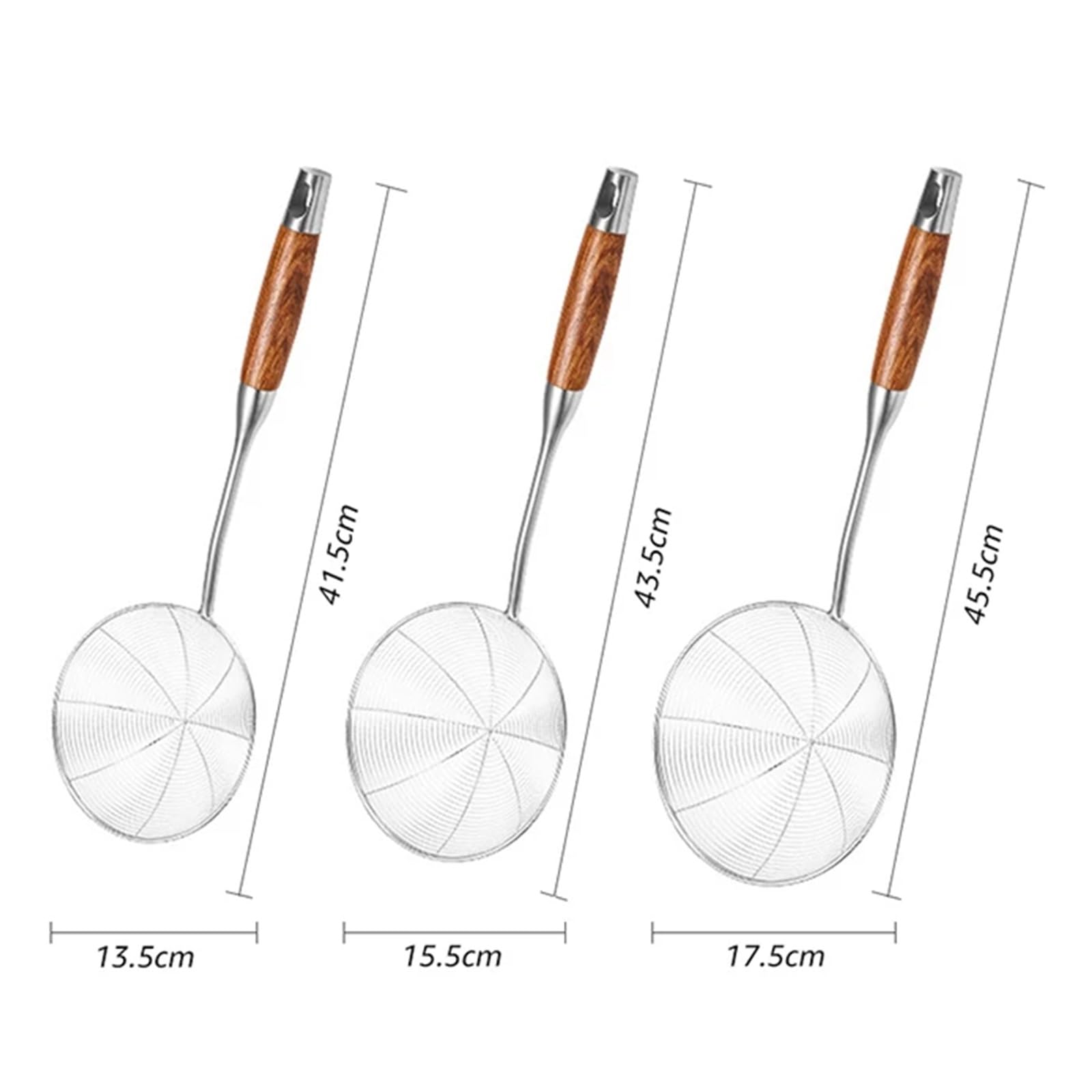Espumadera Colador de Alambre de araña de Acero Inoxidable 304 for cocinar y freír, colador de cucharón con Mango de Madera-Herramientas de Cocina(1 Set)