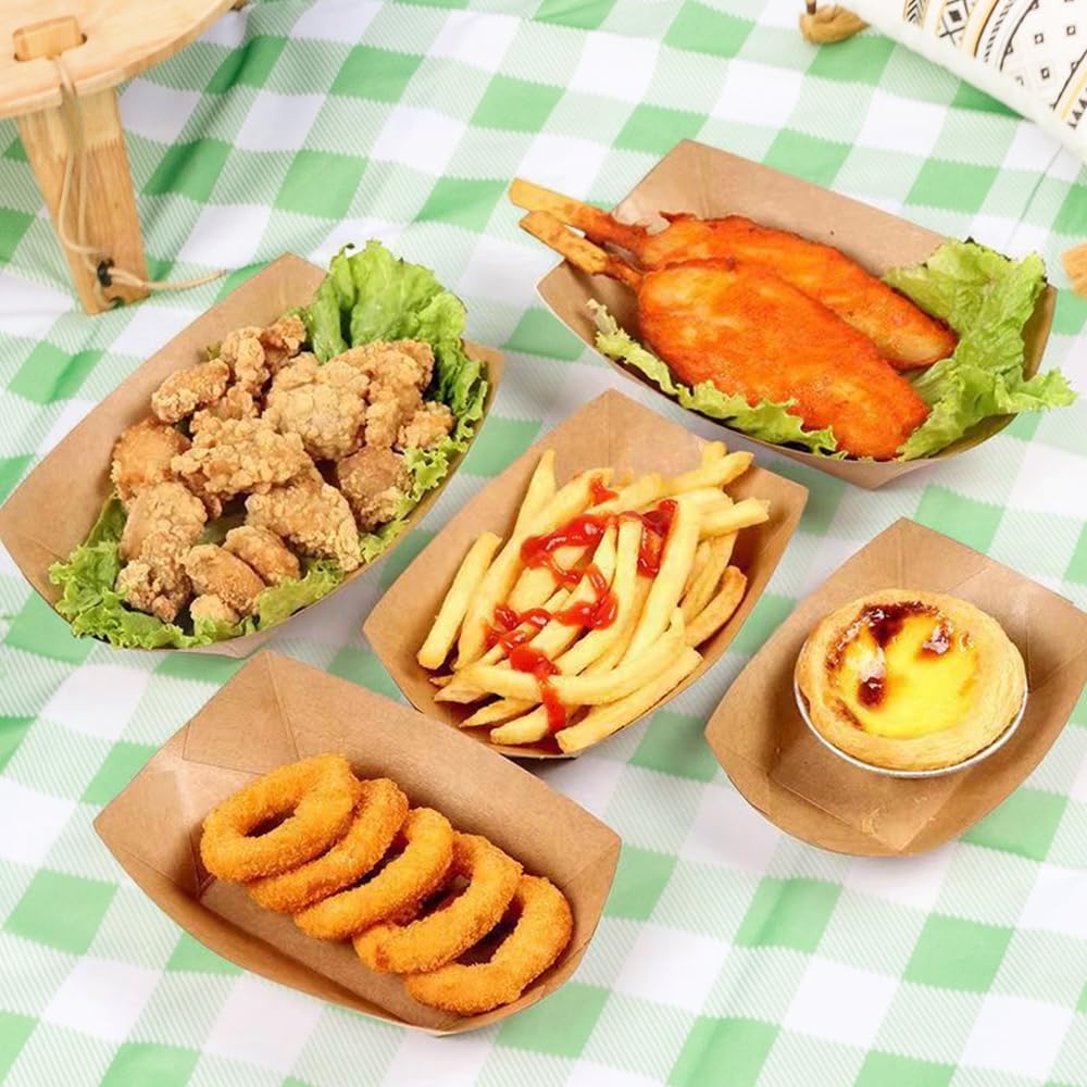 WhizNook 50 Barquettes Carton Kraft 16.7x12x5 Cm - Plateaux Jetables Imperméables Pour Frites, Snacks, Hamburgers, Salades, Éco-Friendly