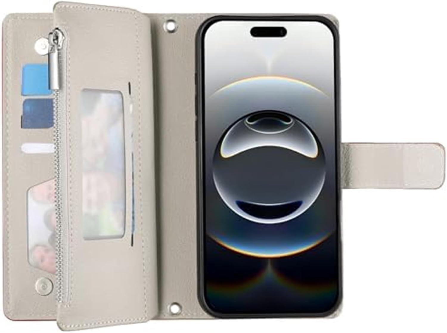 Genuine Leather Wallet Case for iPhone 17/17 Air/17 Pro/17 Pro Max, Classic Folio Cover with Card Slots, Kickstand & Wrist Strap(Blue,17 Pro)