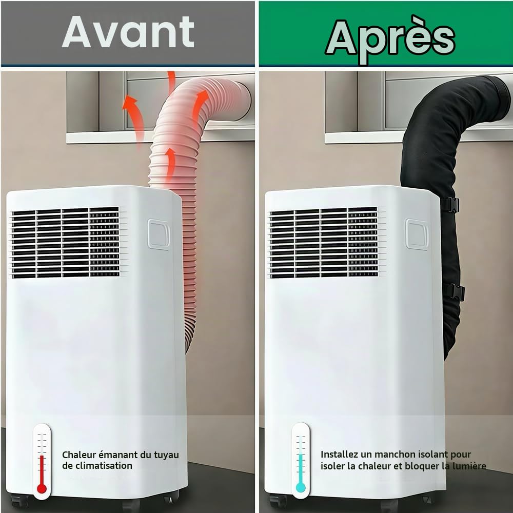 Manchon isolant pour tuyau CA portable, 150 x 50 cm, couvercle isolant, tuyau d'échappement, climatisation, couvercle isolant AC, isolation de tuyau CA portable