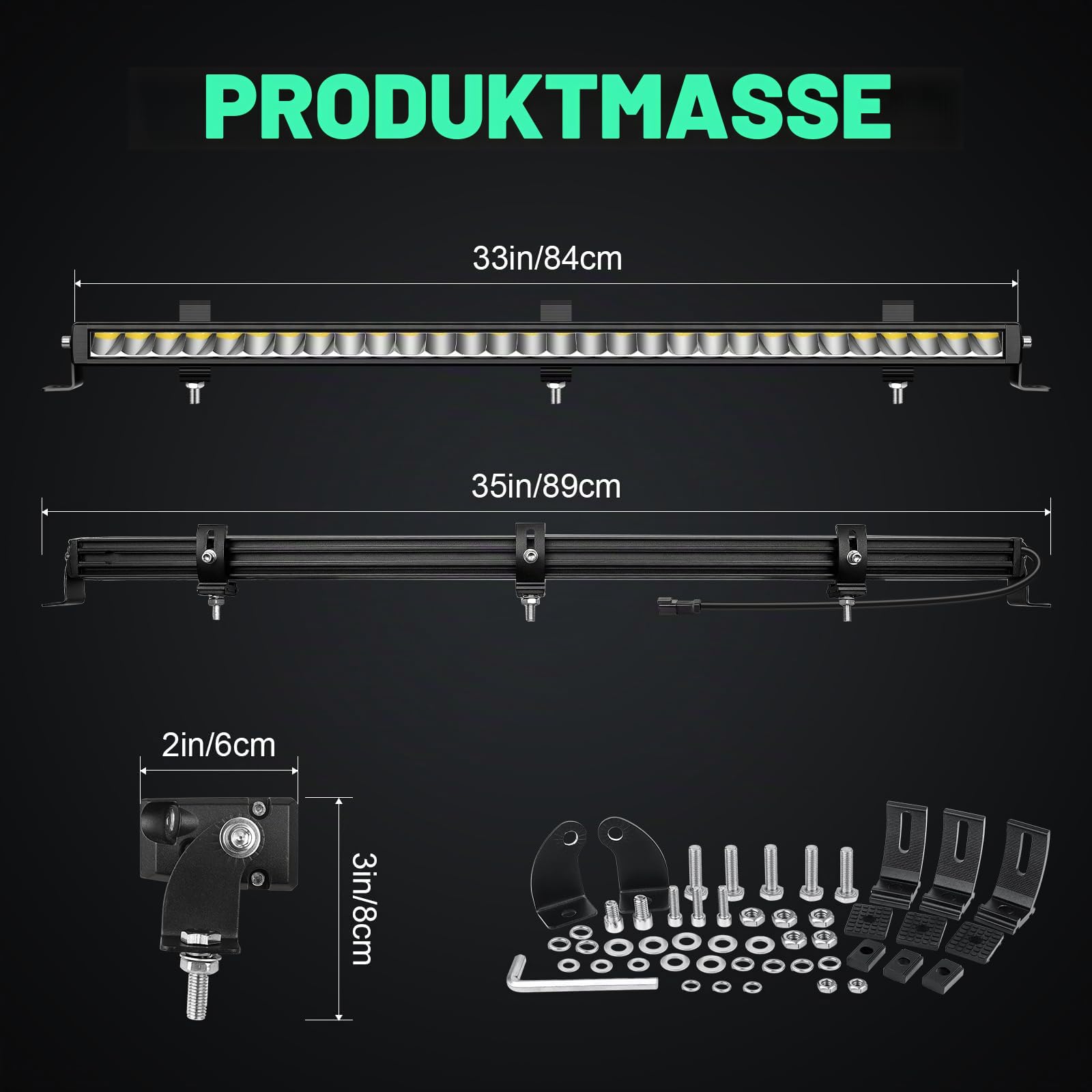 RIGIDON 33 Zoll 84cm 90W 9000lm außen led lichtleiste mit 12v kabelbaum kit | alu lightbar, 6000K weiß, wasserdichte, offroad beleuchtung, arbeitsscheinwerfer, für auto ATV KFZ LKW 4x4 fahrzeuge traktor