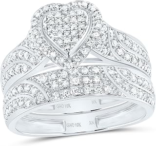 His & Hers 10K White Gold, Yellow Gold 5/8 CTW Cluster Diamond Trio Set Matching Engagement Ring Wedding Bands