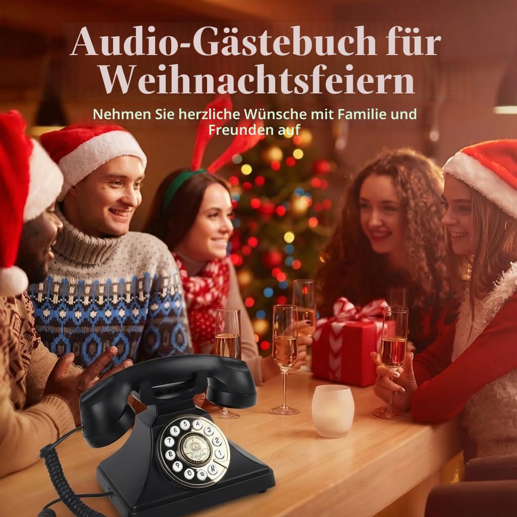 Audio-Gästebuch Hochzeitstelefon, FESTRING Retro Audio-Gästebuch,Schwarz | Hochwertige Audioaufnahmen im Gästebuch, Vintage-Schwarz-Dekor für Hochzeit, Geburtstag, Abschluss, Babyparty & Rentenfeier