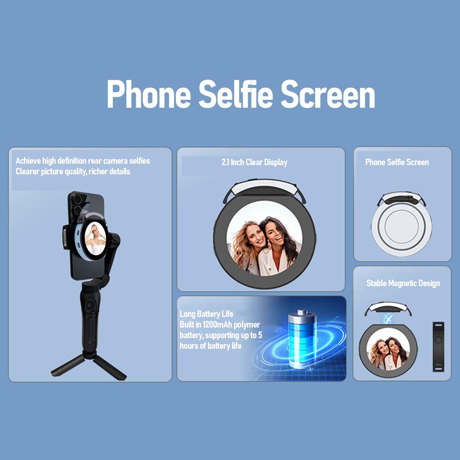 Luocute Schermo Selfie Magnetico per Telefono, Monitor Fotocamera Posteriore Wireless da 2,1 Pollici con Telecomando BT, Kit Video Fotografici per Telefono Cellulare per Vlog Live