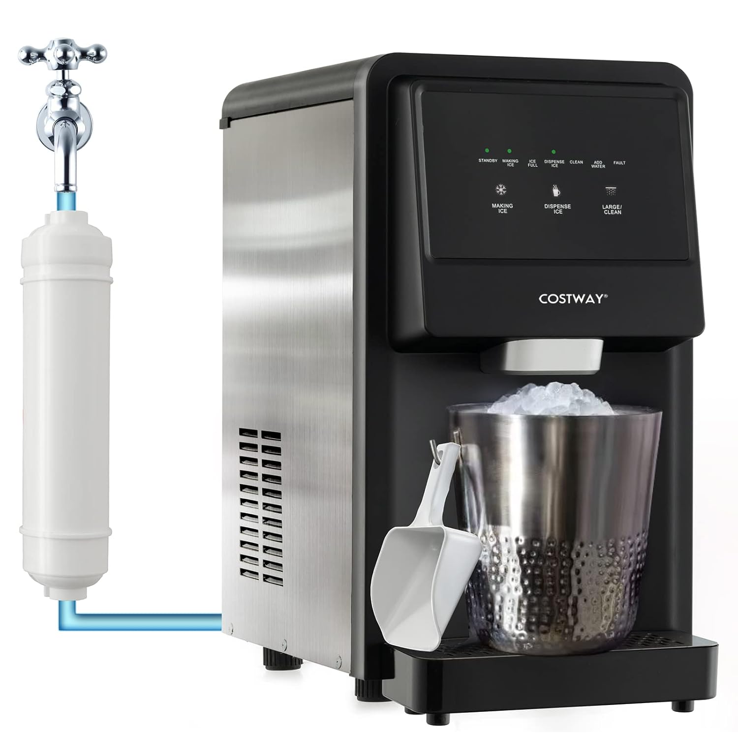 COSTWAY Nugget Ice Maker Countertop, 60 Lbs/24H, Self Dispensing Ice 3.3 Lbs in 5 Mins