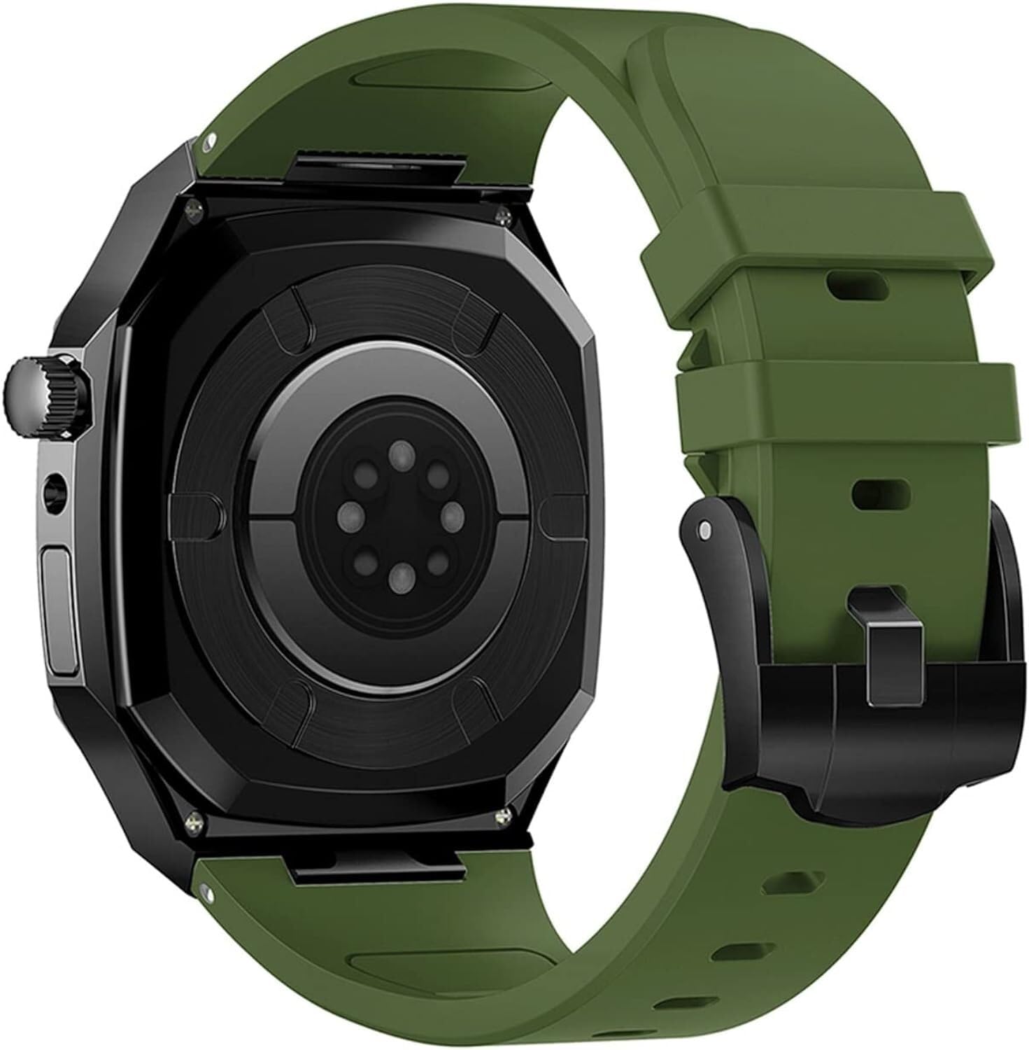 Metalowe etui do zegarka + gumowy pasek do zegarka, do Apple Watch Series 8/7 45 mm 6/5/4 SE 44 mm DIY, silikonowy pasek do zegarka ze stali nierdzewnej zestaw do modyfikacji obudowy