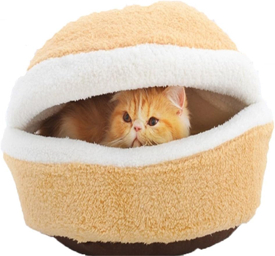 sesaisi Cat Bed Cave,outdoor indoor windproof waterproof removable pet cat bed house cat burger cat tents bed for cat Cream color (M)