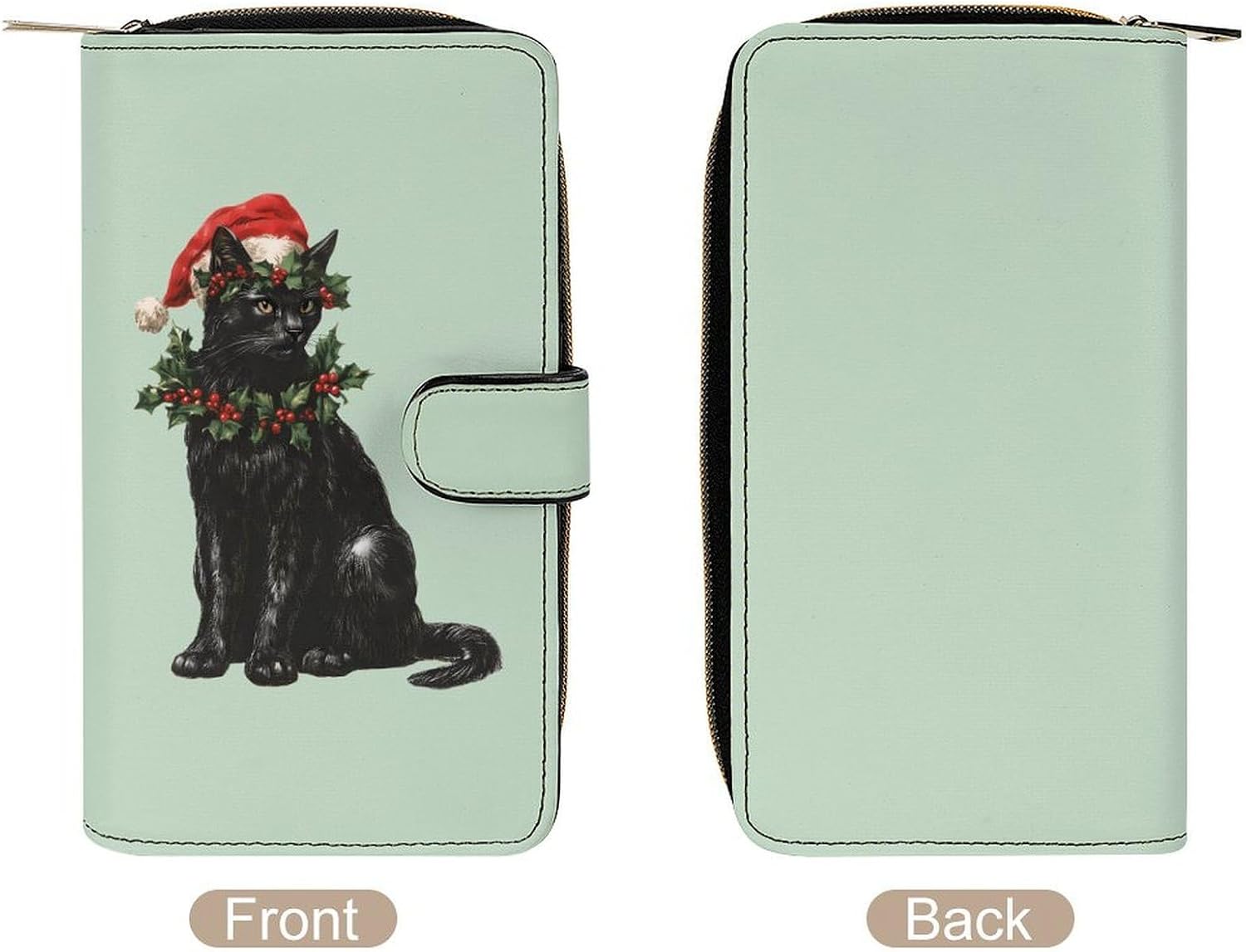 Vintage Cat Santa Hat Clutch Purses for Women Leather Card Holder Wallet Travel Coin Purse
