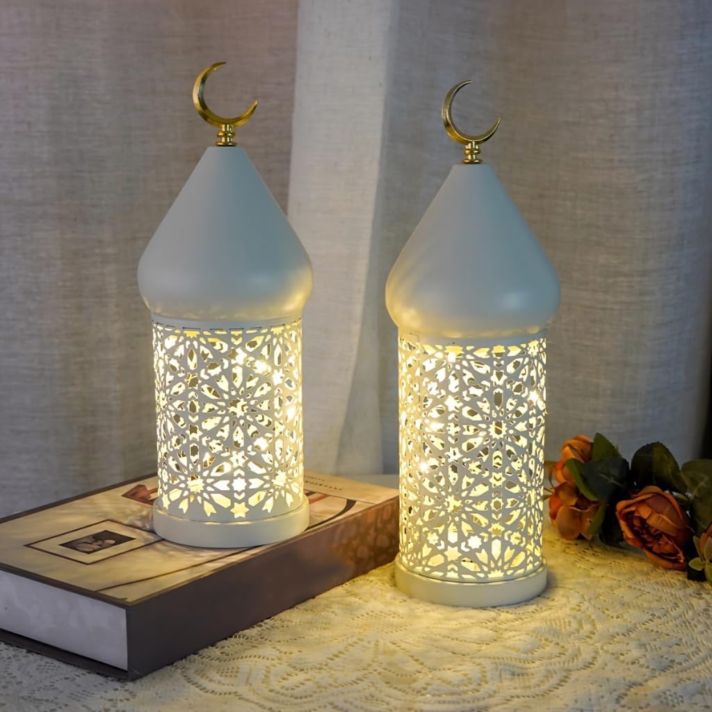 Decorative Candle Holder Ramadan Decoration Metal Candle Lantern Tea Light Holder for Mantel Table Desk Dining Room Home Decor (L)