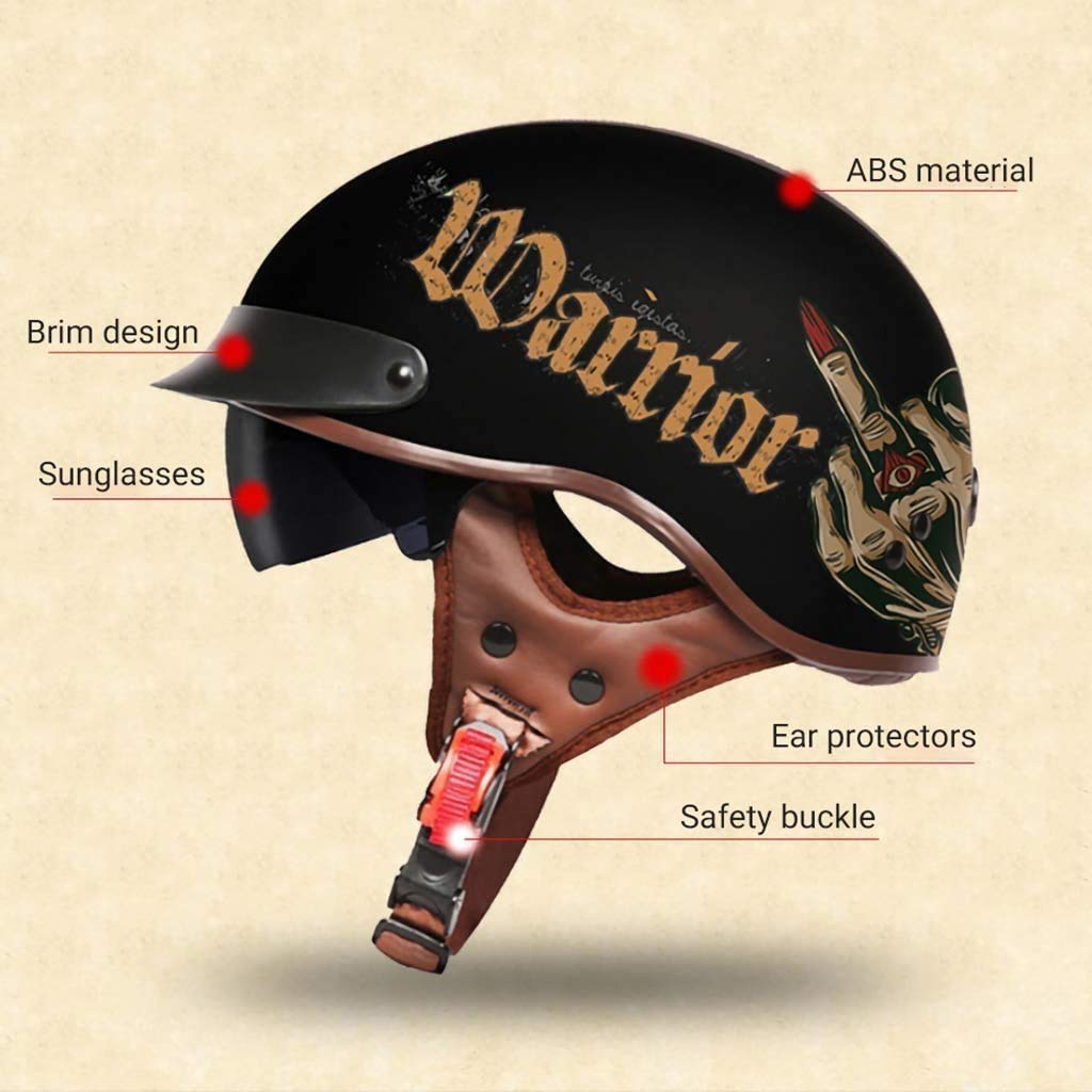 Mezzo Casco Moto Vintage Con Visiera - Certificato ECE - Leggero In ABS, Per Uomo E Donna - Taglie M, L, XL, XXL - Per Cruiser, Chopper, Mofa - 2