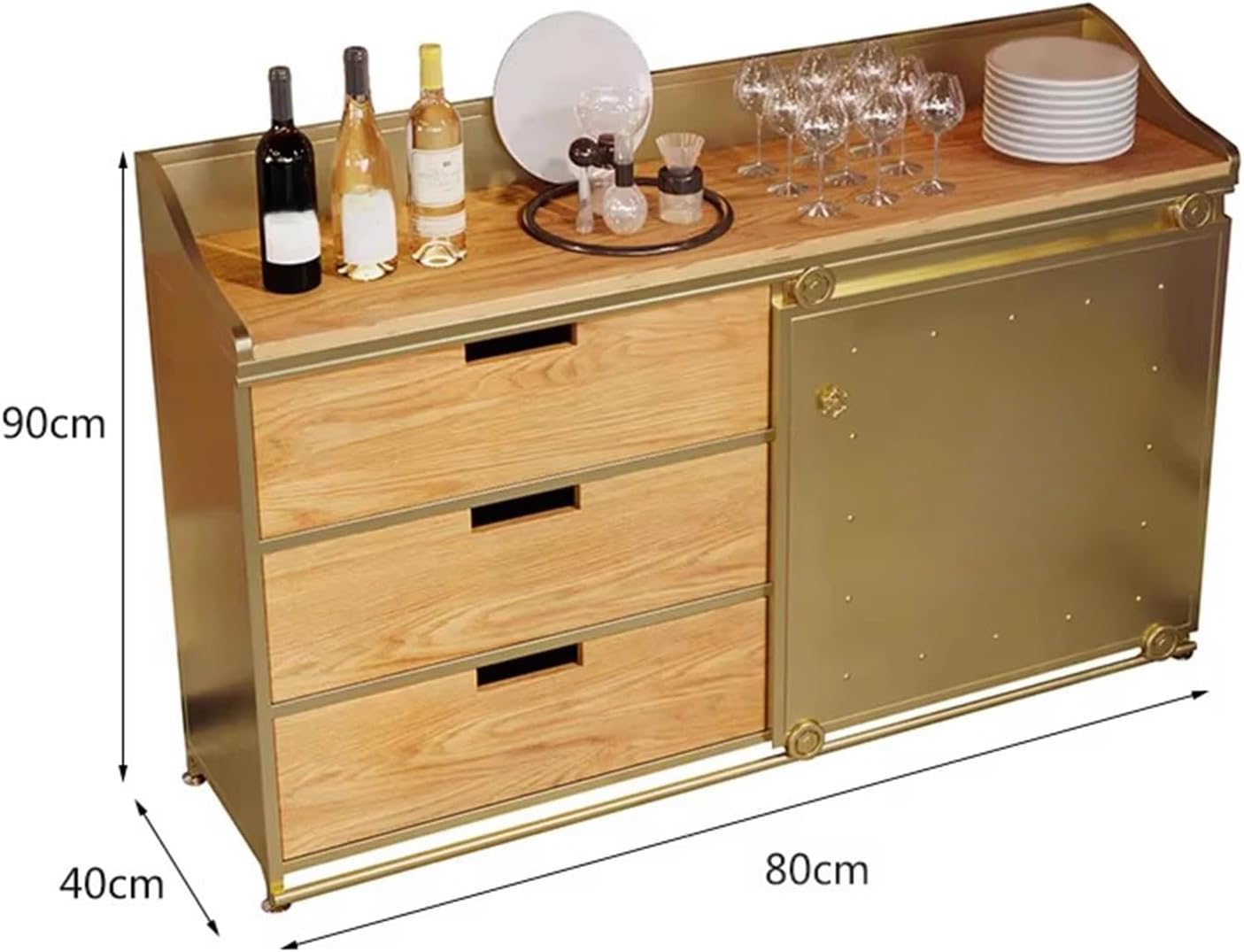Storage Trolley Metal Wood Sideboard Kitchen Island Cabinet with Drawers Storage & Door Shelving Organizer(White,Small)