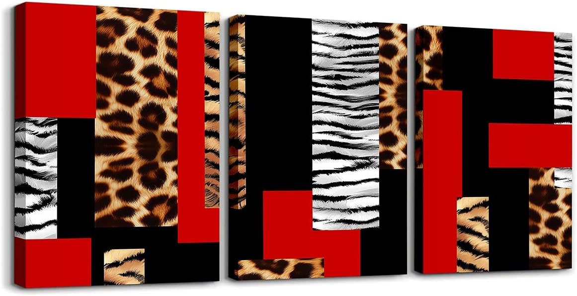 Leopard 3 Piece Canvas Wall Art for Living Room Cheetah Hot Pink Black Office Wall Decor Artwork Posters 12"x16"x3pcs Animal Fur Print Bathroom Wall Art for Home Decor Safari Wall Painting Zebra