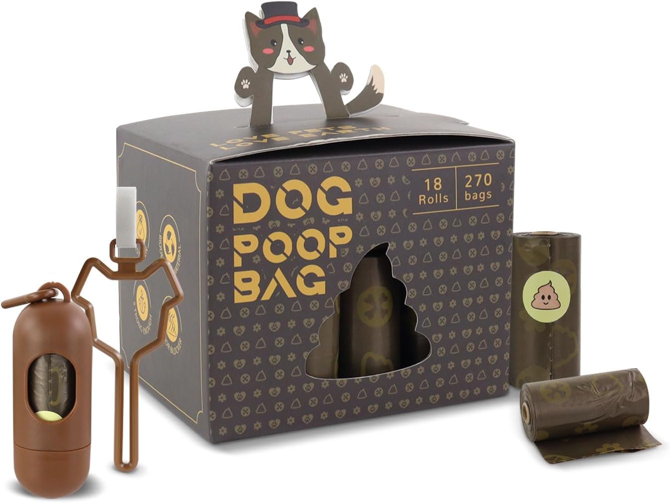 WishLotus Dog Poop Bags Rolls, EPI Plastic Coffee Scented Dog Poop Bags, 100% Leak Proof Guaranteed, Strong Enough (18 Rolls, 2 Accessories)