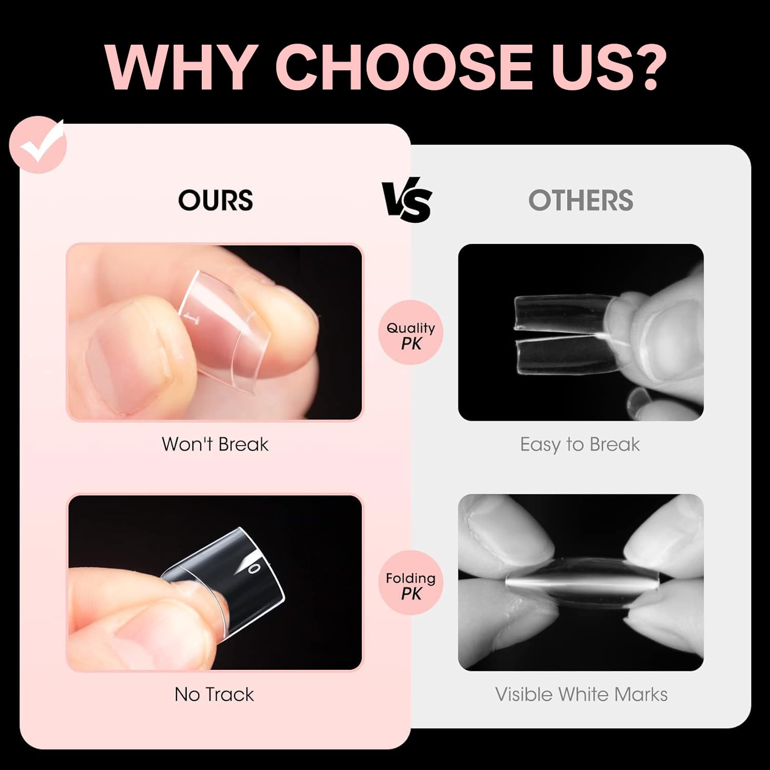 Buqikma Puntas de uñas cortas – 1000 puntas de uñas cortas de estilo francés para uñas acrílicas, media cubierta con estuche para salón de uñas