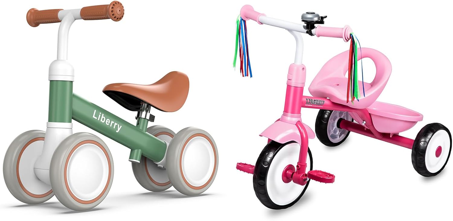 Liberry Baby Bike for Boys Girls Aged 1-4 Years, Ride On Toys for First Birthday Gift, Toddler 4-Wheel Balance Bike and Tricycle