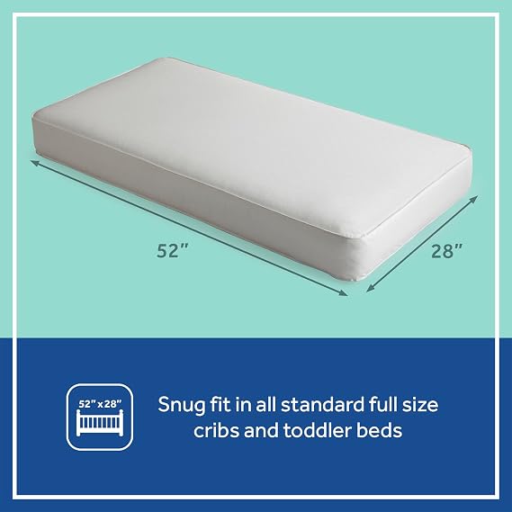 Sealy Baby Posture Perfect Breathable Crib Mattress, GREENGUARD Gold Certified, Made in USA, 2 Stage Hybrid Memory Foam & 150 Premium Coils, Toddler Bed Fit, Safety & Quality Tested, 52x28