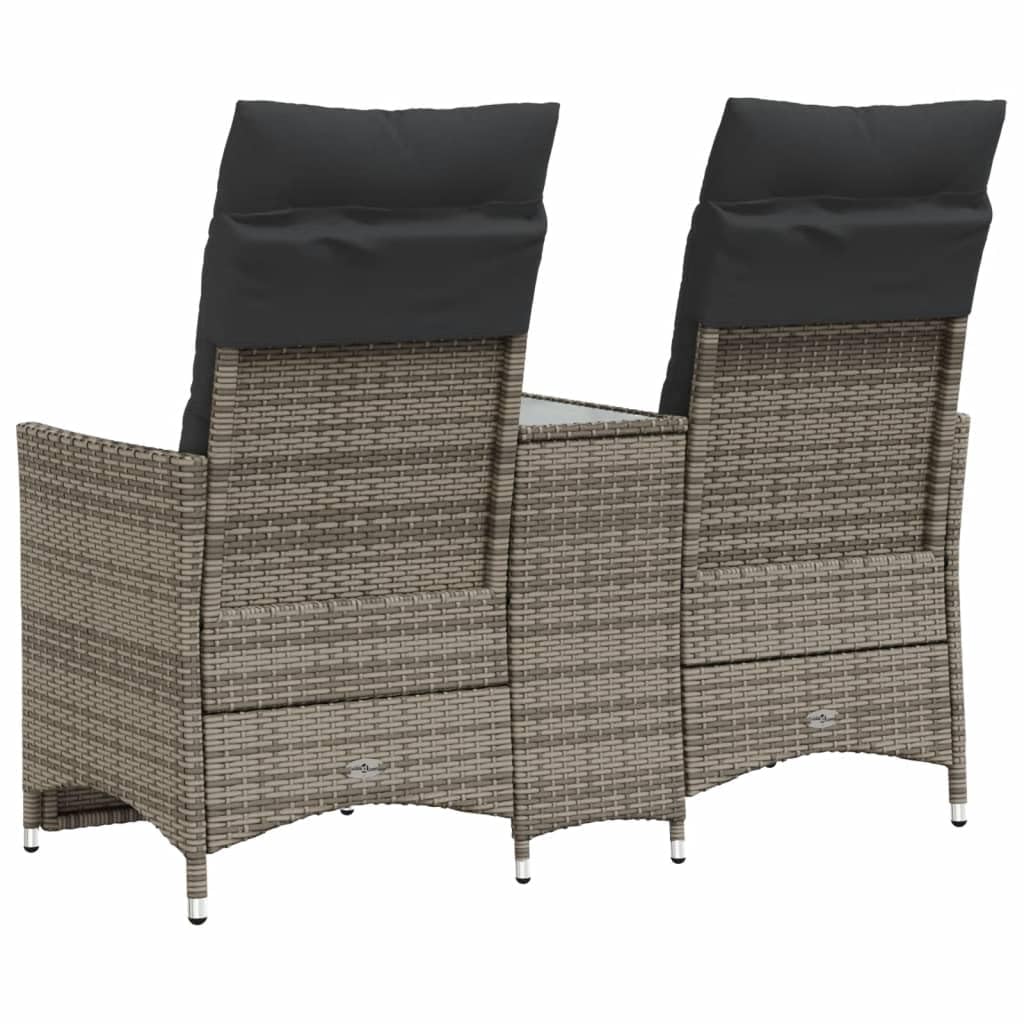 Divano da Giardino 2 Posti con Tavolo, in Polyrattan Grigio, Schienale Regolabile, Set Giardino Esterno, Salotto da Giardino, per Terrazzo e Giardino, Colore Grigio, 130 x 59 x 92 cm