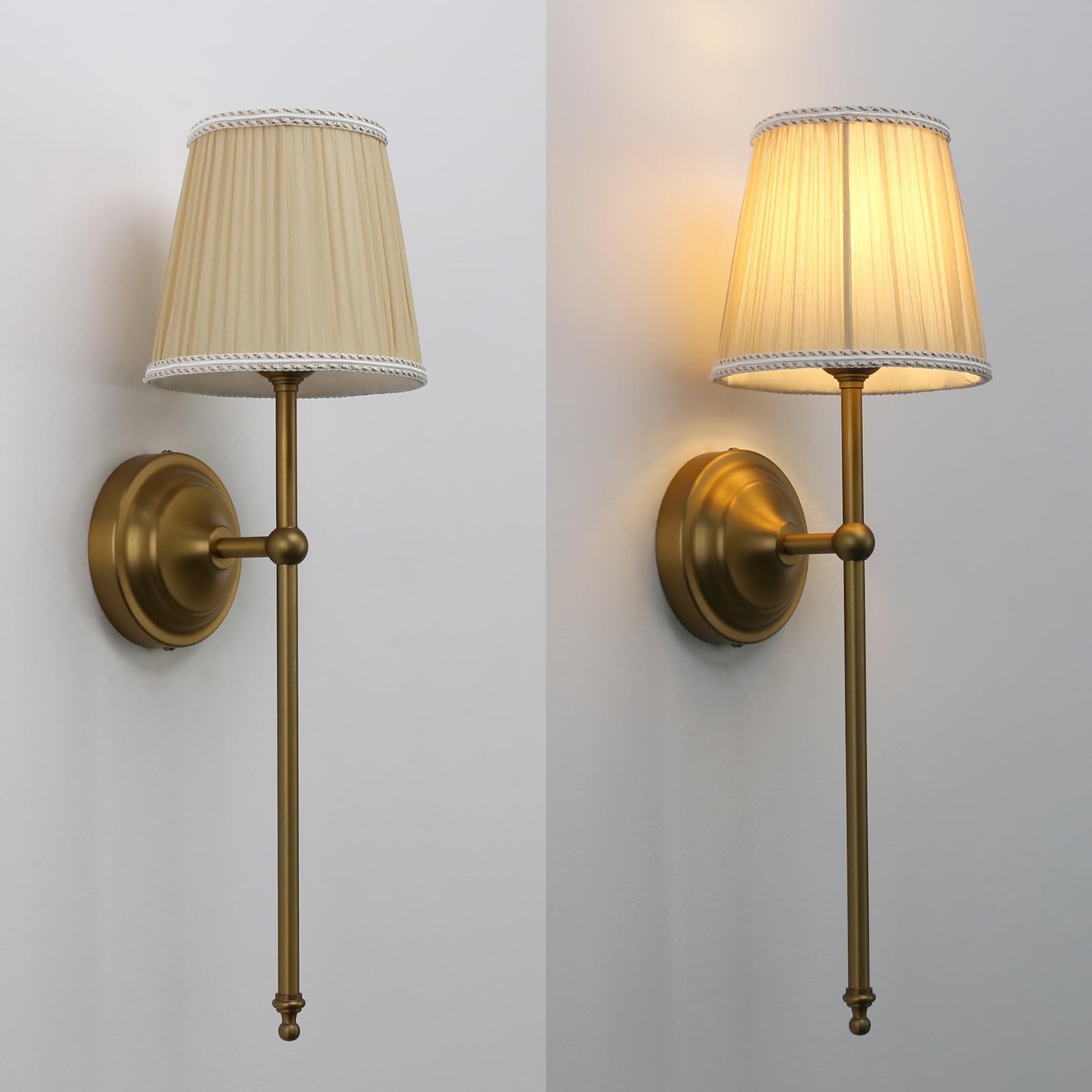 Wall Sconce Lighting Pleated Khaki Gauze Fabric Boho Decor Industrial Vintage Bedside Nightstand Light Wall Mounted Lamp Fixture — view 5