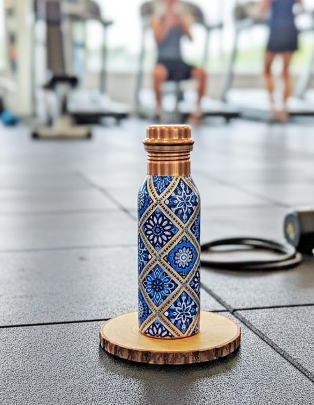 Kupfer-Trinkflasche, Groß Und Klein, Mit Farbkombination Und Gravur, Ayurvedische, Auslaufsichere Flasche Für Sport Und Yoga