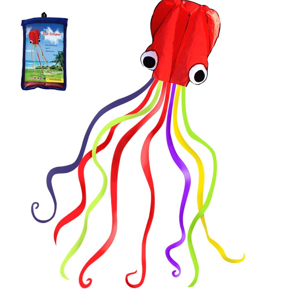 Hengda Kite Soft Octopus Kite Series, Beautiful Kite with Long Colorful Tail for Kids and Adults, Easy to Fly Beach Kites, Excellent Outdoor Games and Activity Toys, Suitable for Beginners.