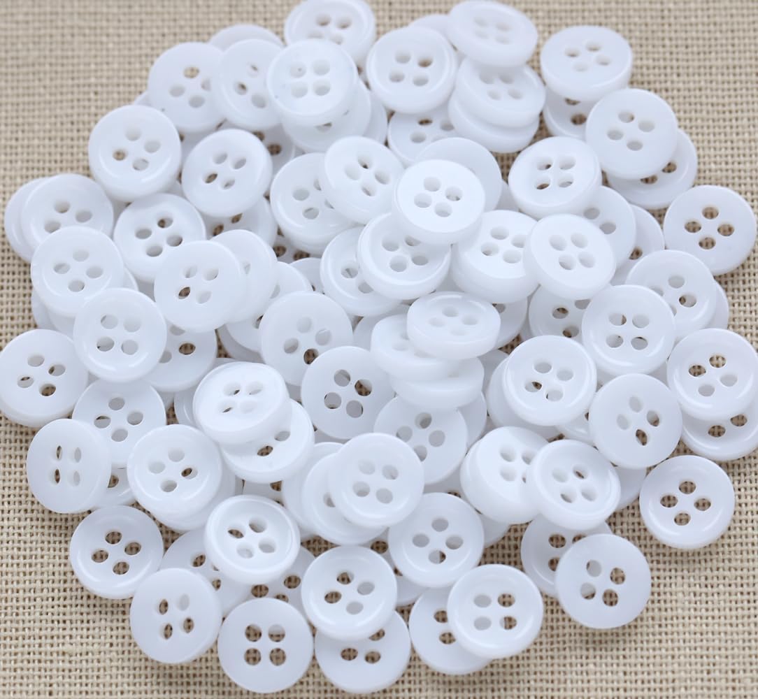 150pcs 10mm (0.4 inch) Tiny Size White Buttons for Sewing 4 Holes Small Button for Garments Sewing or DIY Crafts Scrapbooking