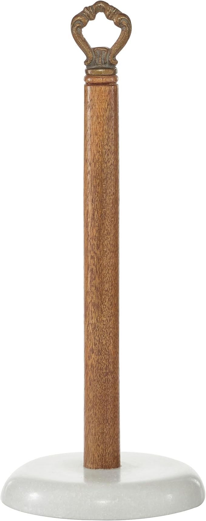 Deco 79 Marble Cylinder Paper Towel Holder with Wood Post, 6" x 6" x 15", White