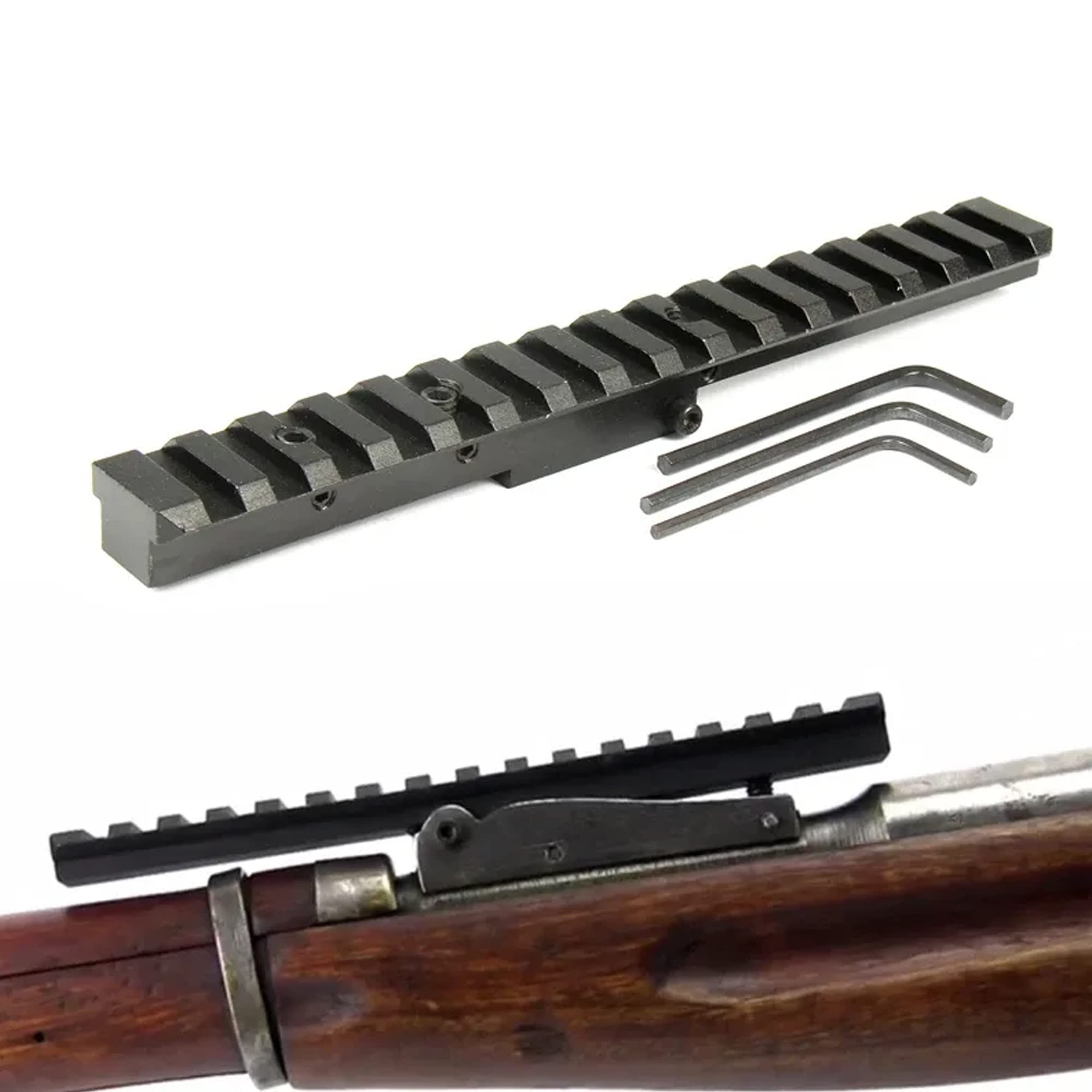 Combo of 1" Diameter Low Profile Rifle Scope Rings Picatinny Mount System with M38, M39 and M44/Mosin Nagant 91/30 Scope Mount Picatinny Rail