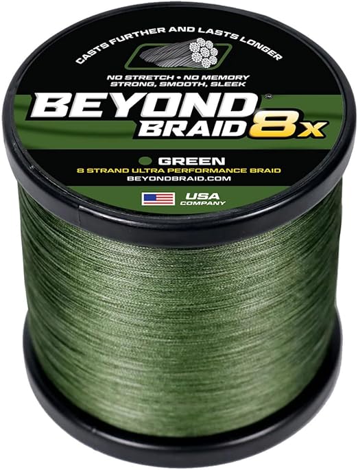Beyond Braid Braided Fishing Line -Super Strong - Abrasion Resistant - No Stretch -Blue Camo, Moss Camo, White, Green, Pink, Blue, 4 Strand 8 Strand