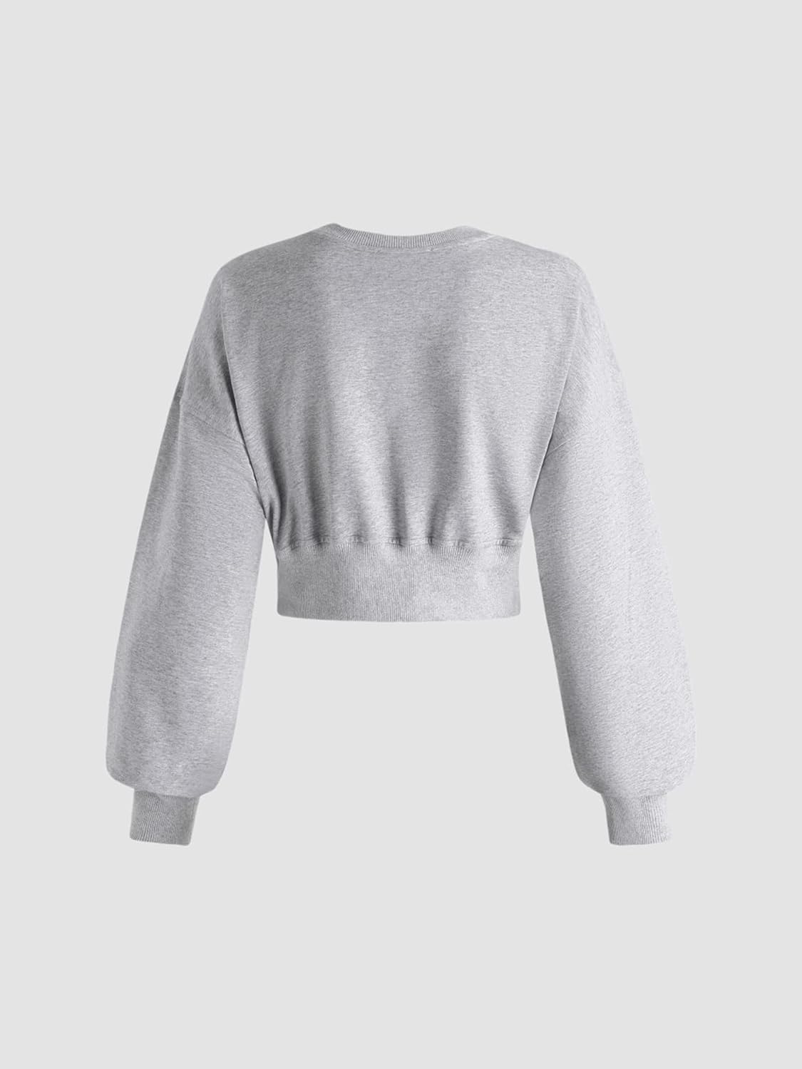 MISSACTIVER Women Casual Crewneck Crop Sweatshirt Solid Long Sleeve Drop Shoulder Pullovers Ribbed Corset Hem Crop Jumper Top - Image 4