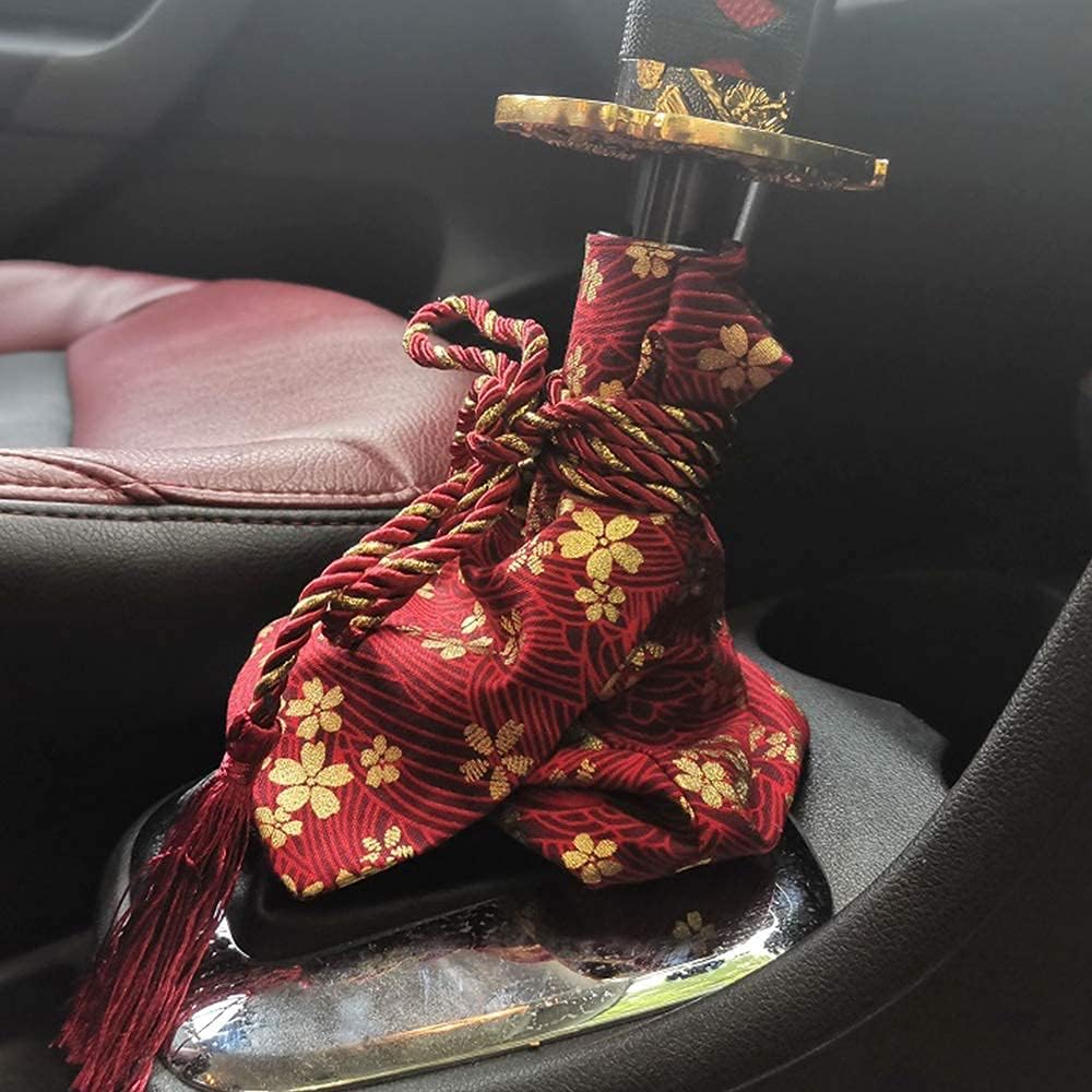 WENJTP Car Shift Boot Cover Universal Gear Shift Knob Cover Stitch Ancient Japanese Antiquity Element of Cherry Blossoms Manual/Auto Shifter Shift Knob Cover（Red）