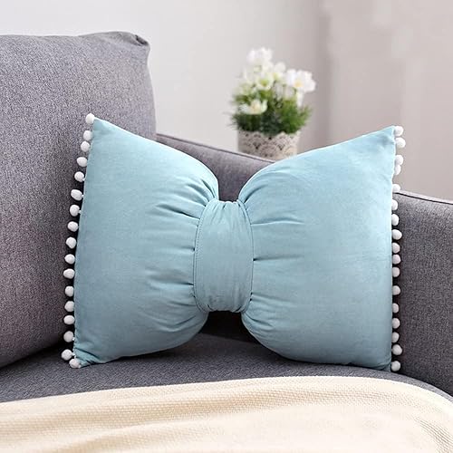 Fundas de almohada decorativas bohemias con pompones, fundas de almohada de terciopelo suave, fundas de almohada lumbares con lazo de 14 x 20