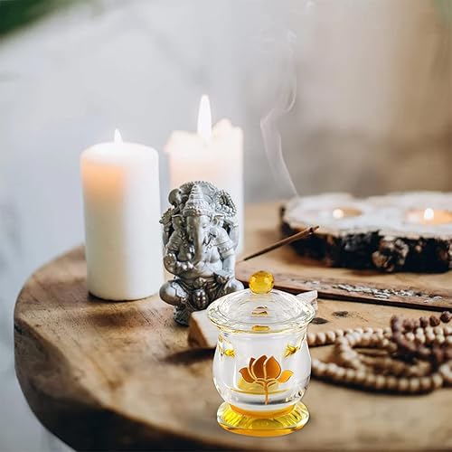 Miniatura 9 de VOSAREA Taza de cristal con diseño de loto impreso de agua bendita taza de ofrenda budista Tazón de altar tibetano Taza de altar tibetano