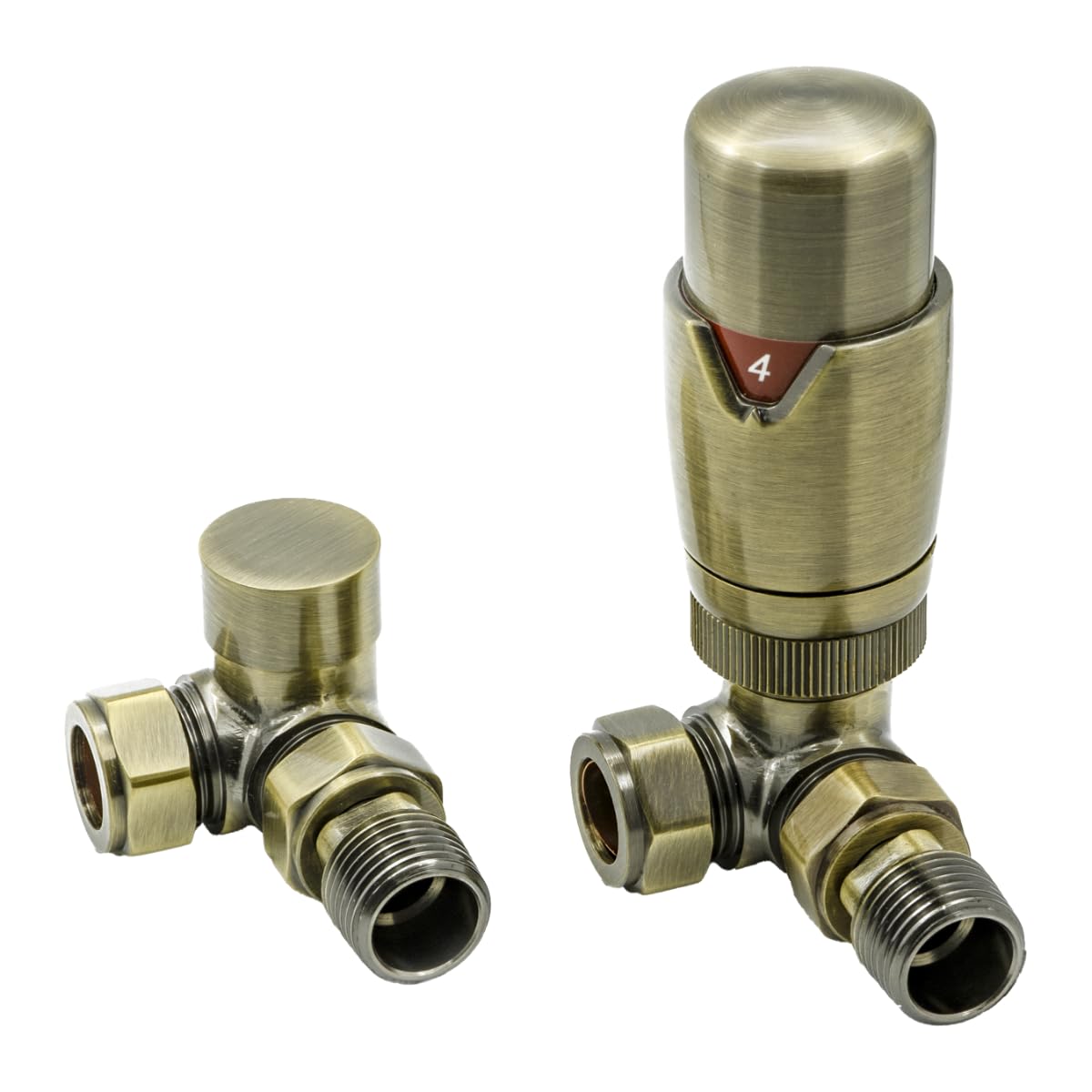 Reina Modal TRV & Lockshield Radiator Valve Set (15mm x 1/2") - Corner (Bronze) - EVO — image 1