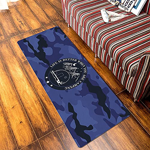 Life Camping Mountain Camper, Doormat For Outdoor Indoor Front Door Entrance Kitchen 24''X26'', Purple Blue Camouflage Durable Pvc Leather Anti Fatigue Floor Carpet #TOP4