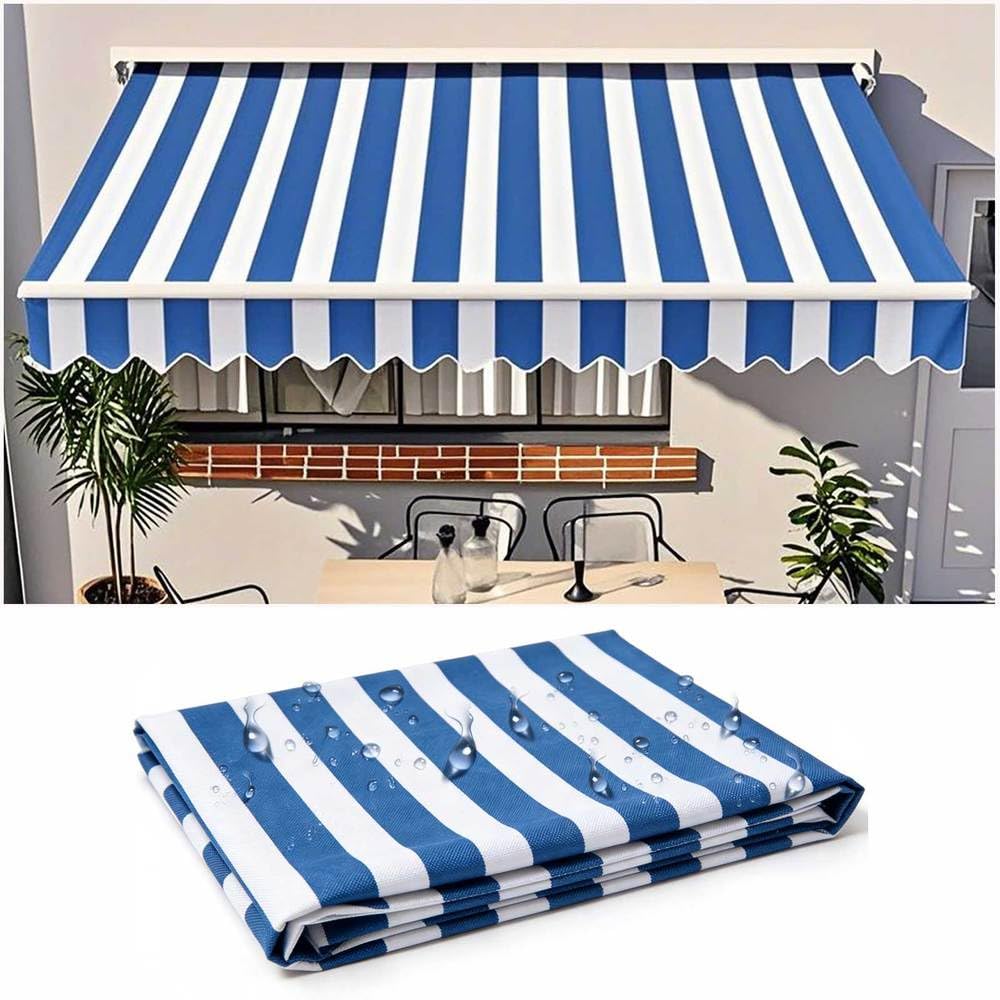Manual Awning Replacement Fabric (Fabric Only) Retractable Outdoor Patio Garden Polyester Canopy Outdoor Sunshade Canopy Awning Cover for Yard, Deck, Balcony,Blue Str,6.5x5ft/200x150cm — image 1