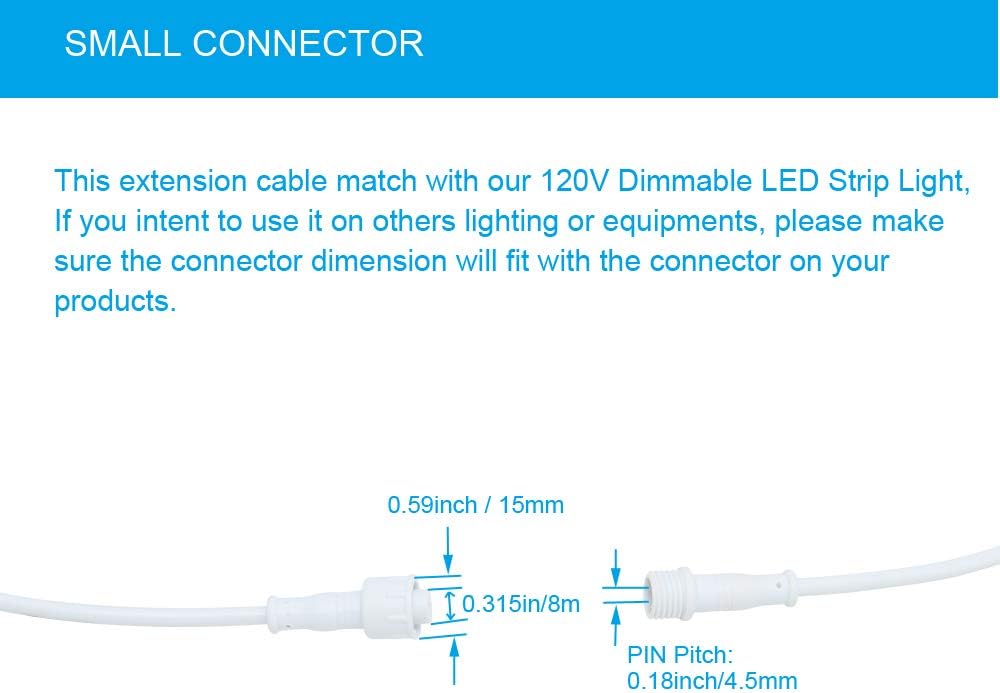E ENERGYSTEC Waterproof Extension Cable, IP65 LED Connector Cable, 2 Pin Female Male, 6.7 Inch, 2 Pair