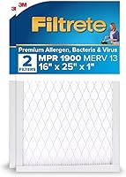 Filtrete 16x25x1 MERV 13 MPR 1900 Premium Allergen Bacteria Virus Air Filter, 3-Month Pleated 1-Inch 2-Pack for Furnace AC HVAC