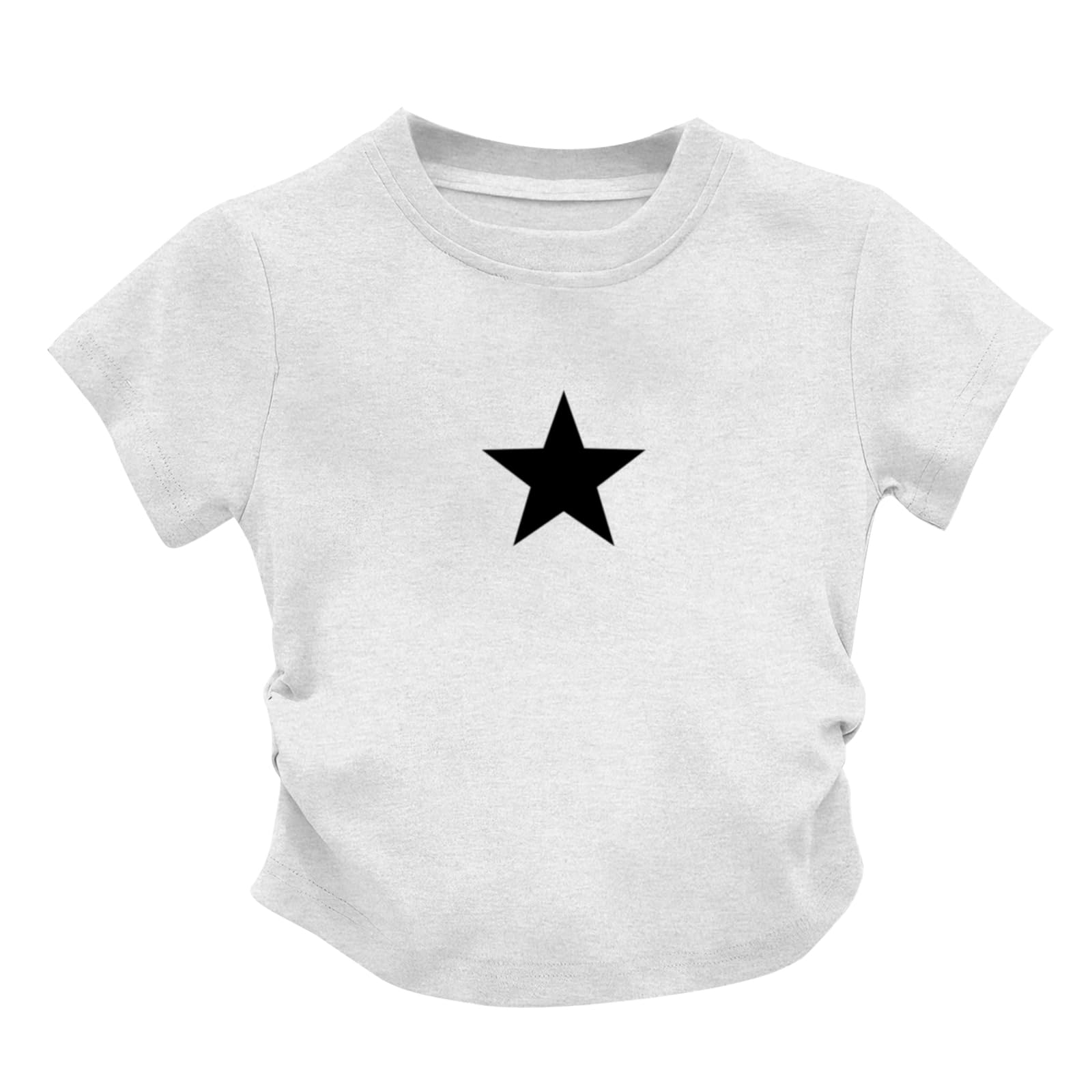 Photo 1 of [STAINED] QISSYILY Star Graphic Tees for Girls Kids Ruched Slim Fitted Shirts Cute Preppy Short Sleeve Shirt Casual Summer Tunic Tops(White,140)