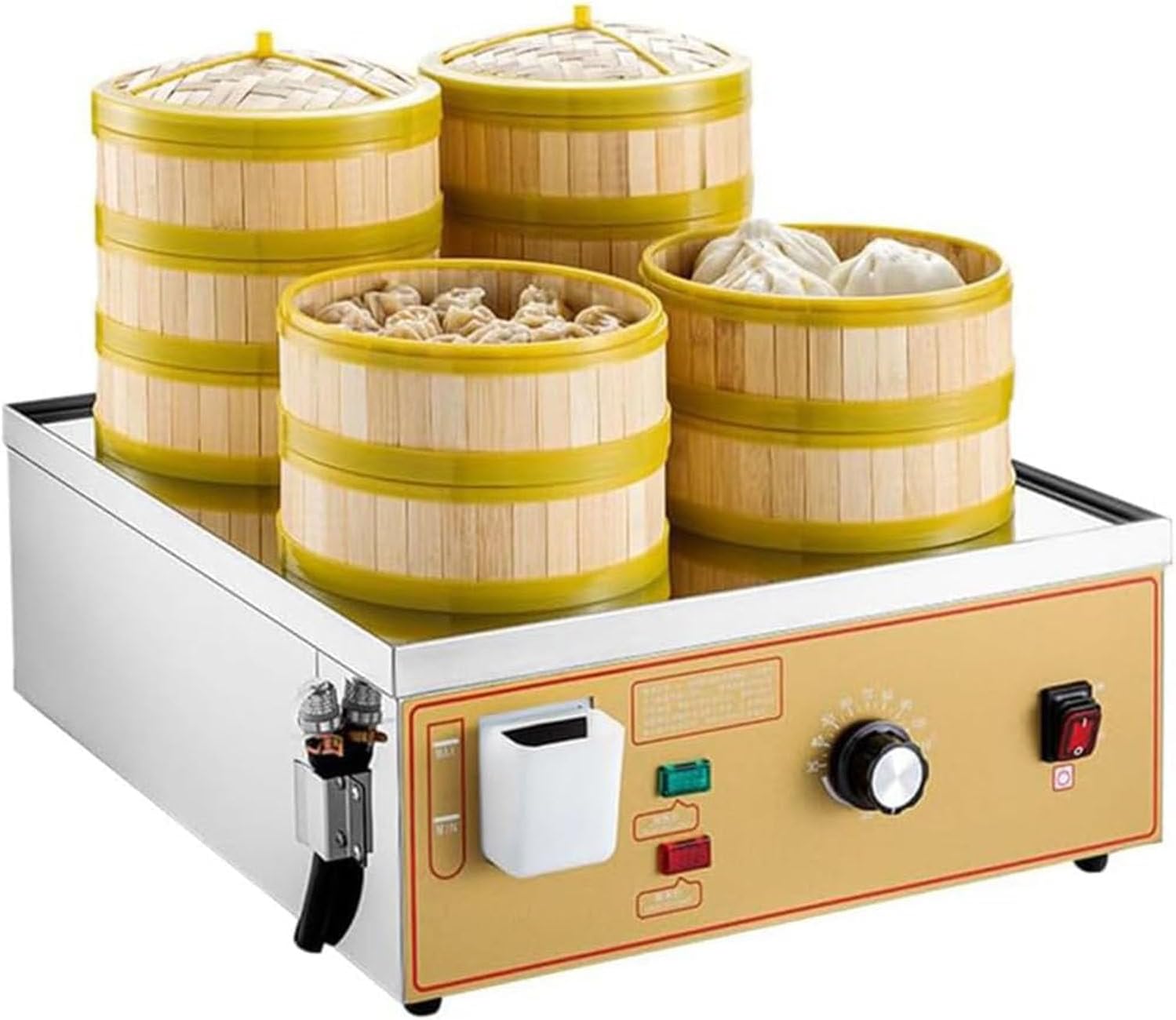 Commercial Food Steamer for Bread Buns, Stainless Steel Cooking Machine with Dry Boiling Alarm, U-Tube Heating for Veggies(4Holes)