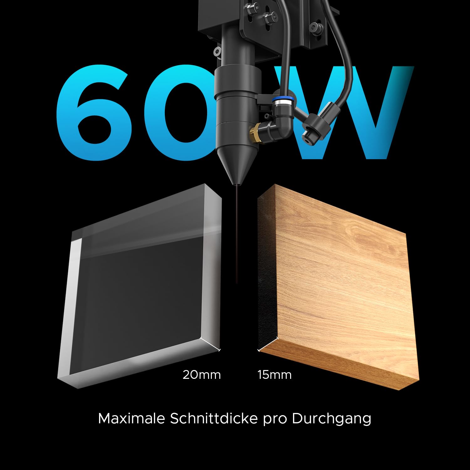 OMTech CO2 Laser 60 W maszyna do grawerowania laserowego CO2, 600 x 400 mm, maszyna do grawerowania laserowego z cyfrowym panelem sterowania RDWorks i koła, komercyjna