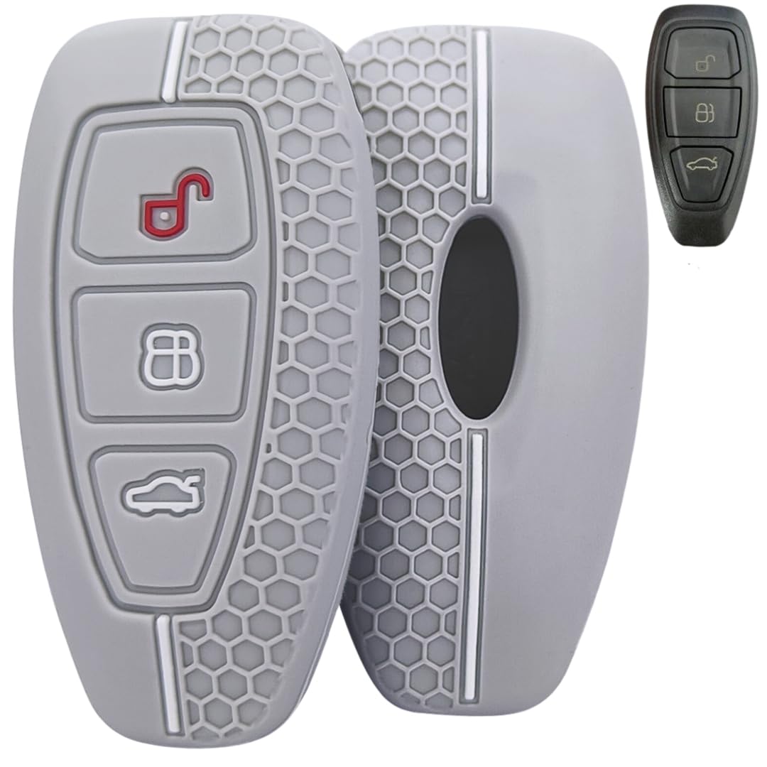 KEYCEPT Silicone Key Cover Compatible for Ford Ecosport Premium Accessory for 3 Button Smart Key.(Pack of 1, Grey)